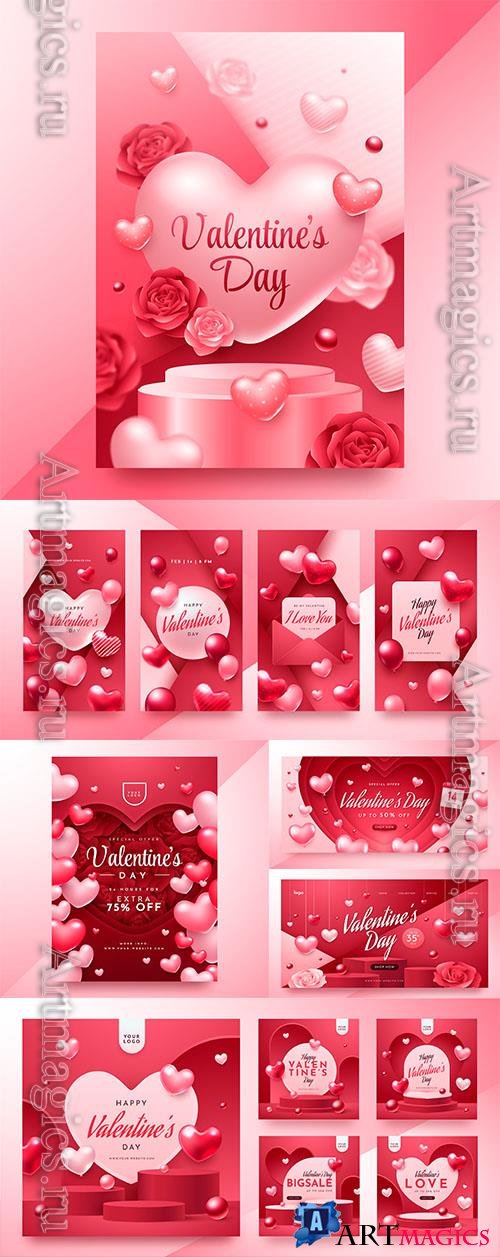 Vector realistic valentines day vertical poster template