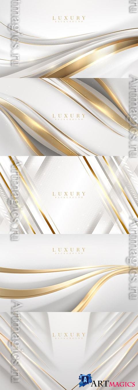 Vector white luxury background with golden curve line element and glitter light effect decoration