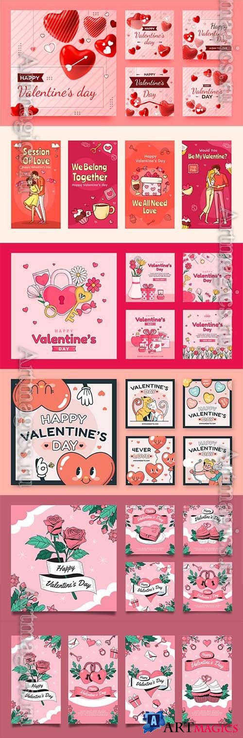 Vector valentines day celebration posts collection