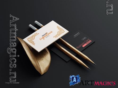 PSD business cards and pencil mockup with letterpress effects vol 2