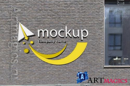 PSD exterior sign mock-up on modern building wall