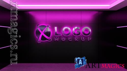 PSD pink neon light effects logo mockup