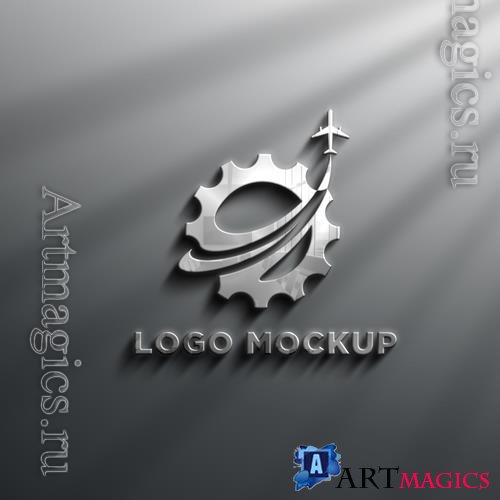 3d realistic chrome effects logo mockup