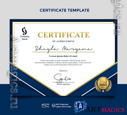 PSD certificate template modern blue gold
