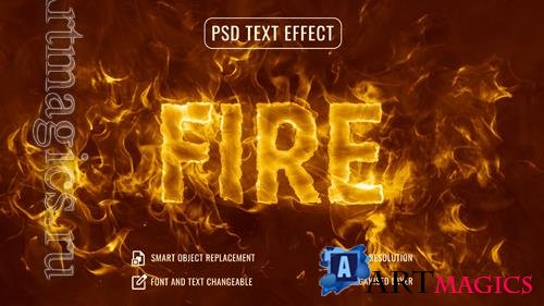 Psd fire text effect mockup with customizable fire background
