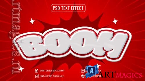Psd shiny comic boom text effect 3d with background design