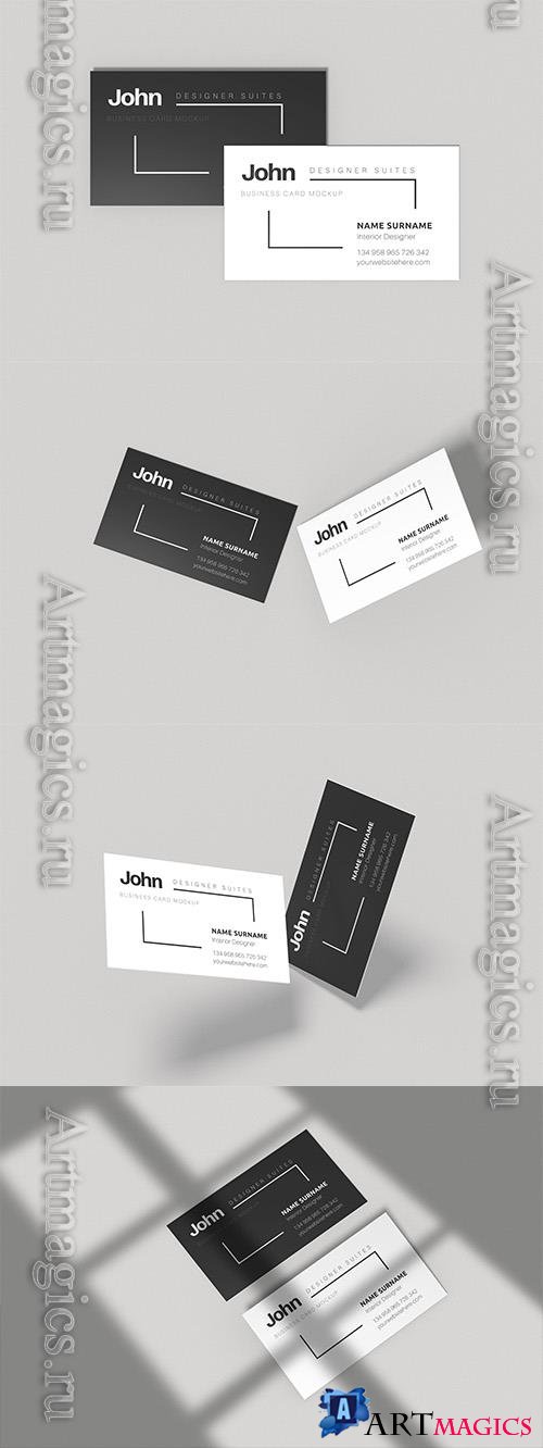 PSD business card mockup white with black design