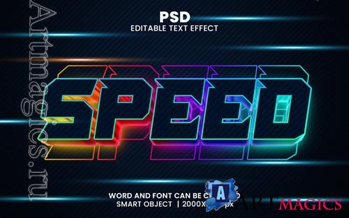 PSD speed neon 3d editable photoshop text effect style with background