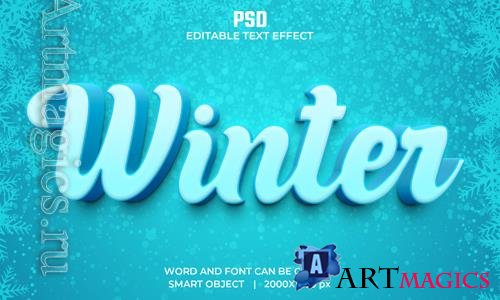 PSD winter 3d editable photoshop text effect style with background