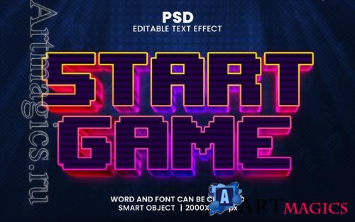 PSD start game 3d editable photoshop text effect style with background