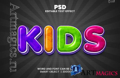 PSD kids colorful comic style 3d editable photoshop text effect style with background