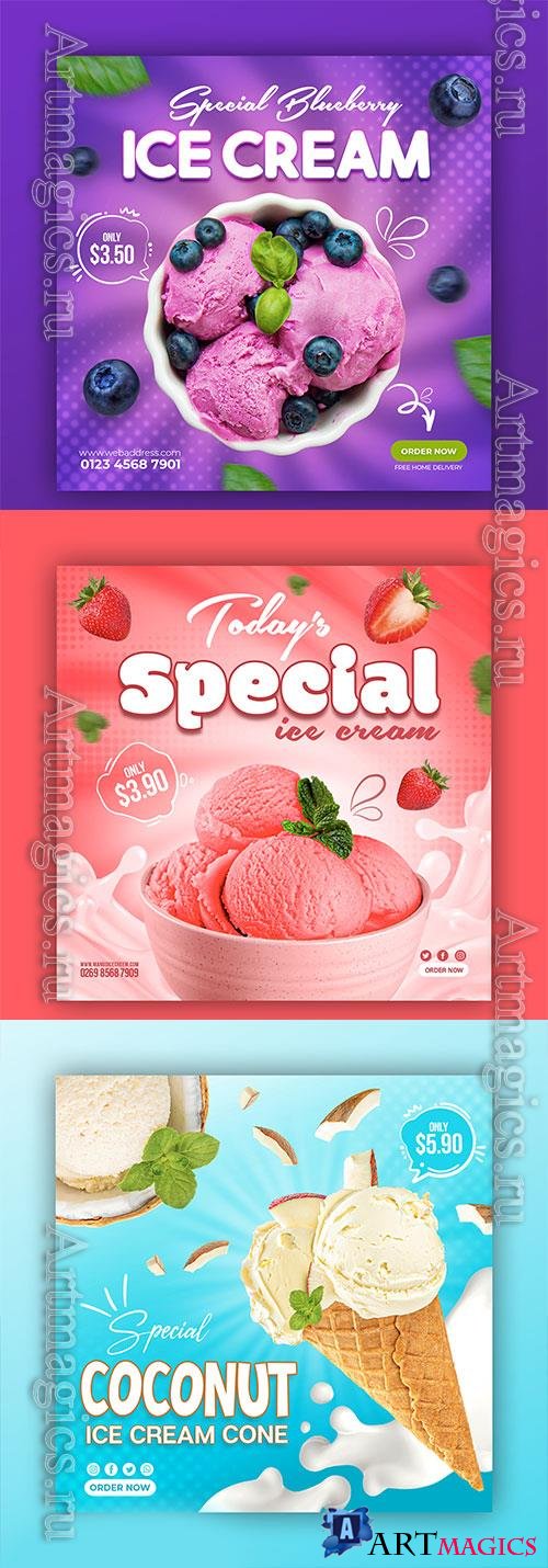 PSD chocolate, fruit and berry ice cream social media banner design template vol 4
