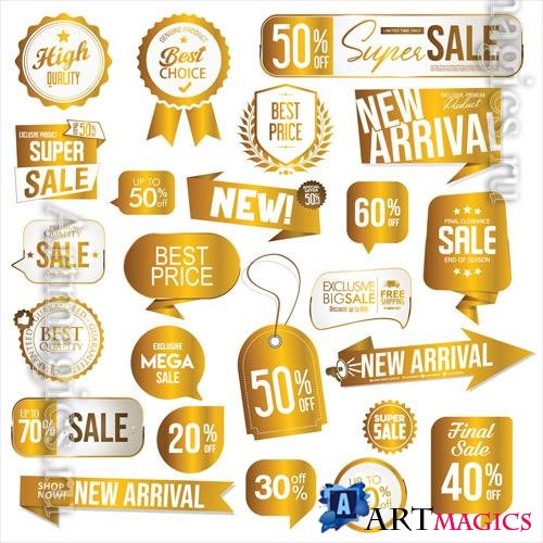Vector collection of golden premium badge stickers and seals vol 2