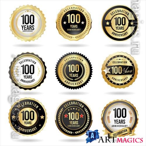 Vector collection of golden anniversary badge and labels vector illustration vol 12