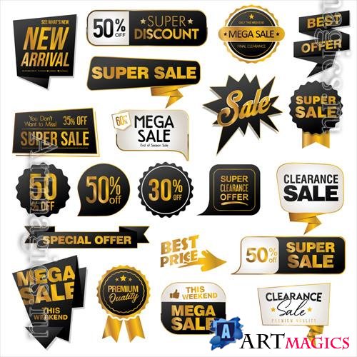 Vector collection of golden premium badge stickers and seals vol 6