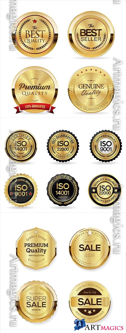Vector collection of premium quality golden badges vol 2