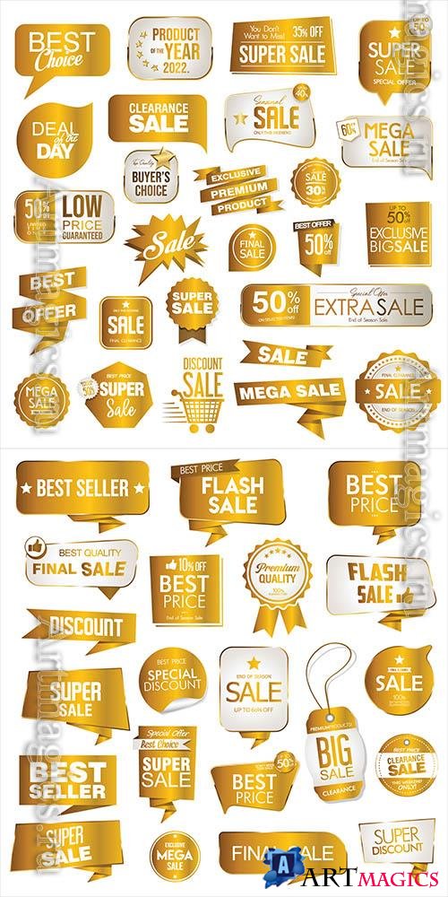 Vector collection of golden premium badge stickers and seals vol 3