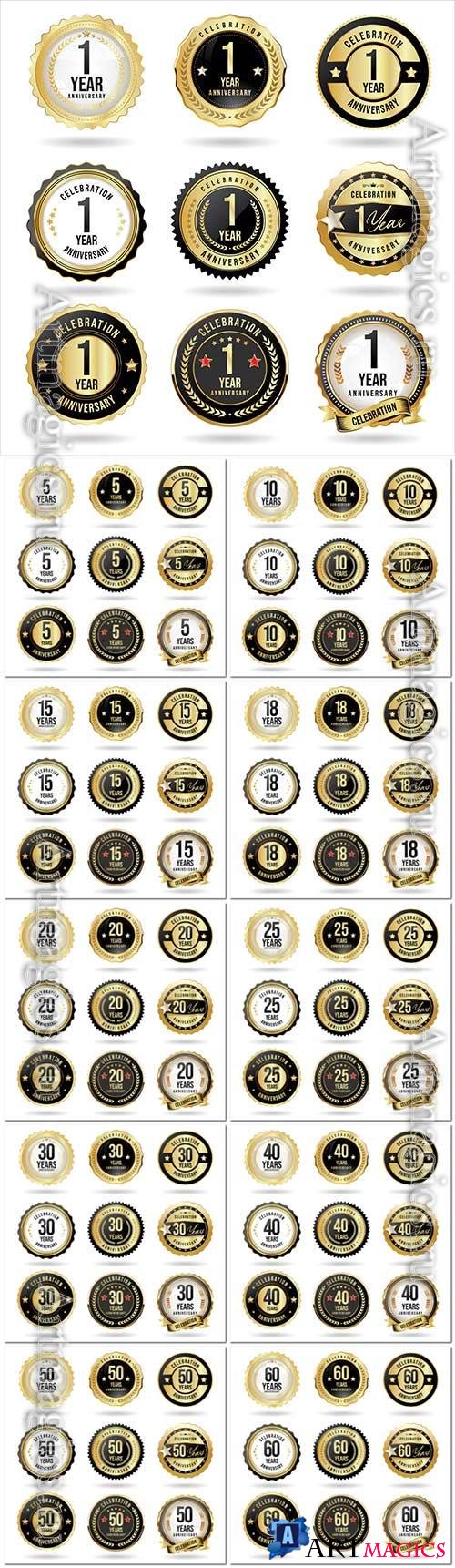 Vector collection of golden anniversary badge and labels vector illustration