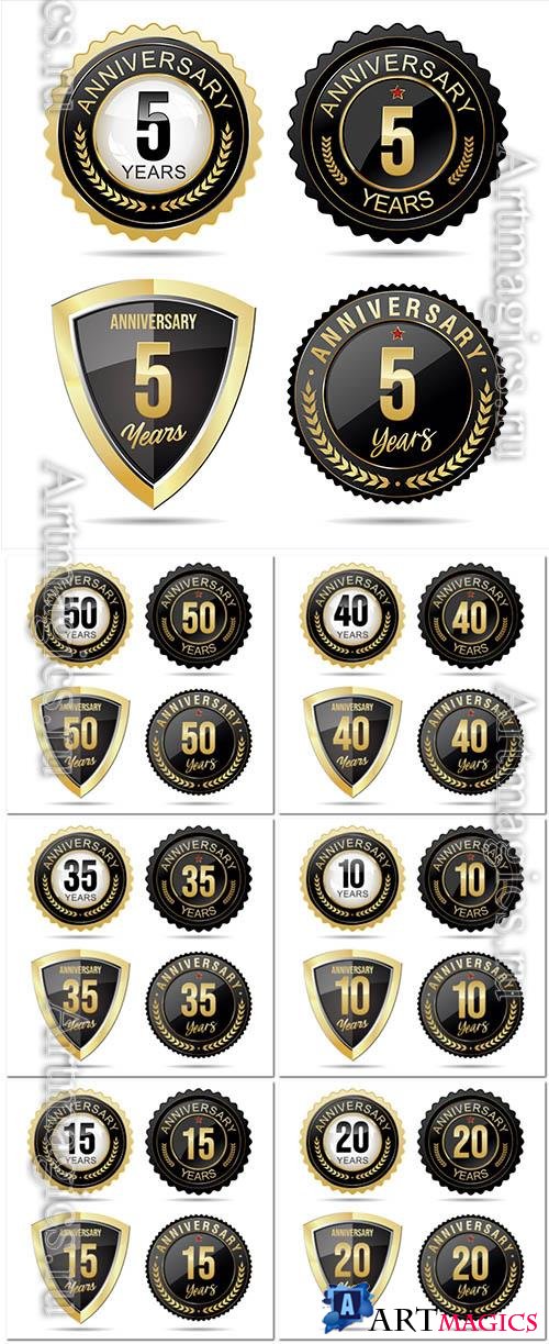 Vector collection of anniversary golden badges and labels vector illustration vol 2