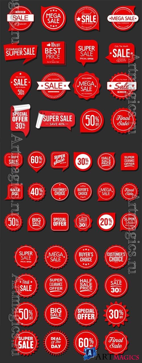 Vector collection of red badges and labels modern super sale style