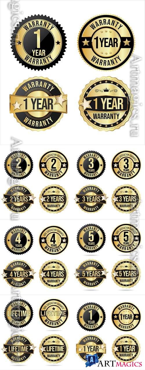 Vector collection of customer satisfaction warranty guaranteed golden badge