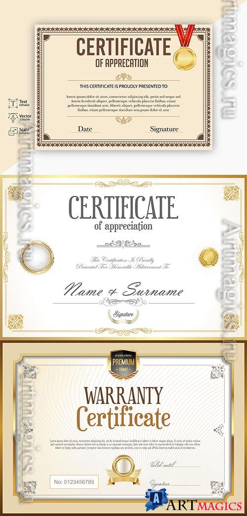 Certificate of appreciation or retro vector template for companies