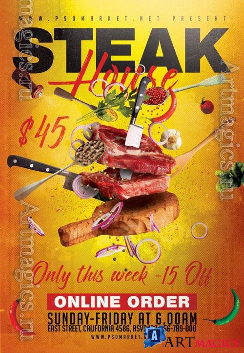 Psd steak house food flyer design