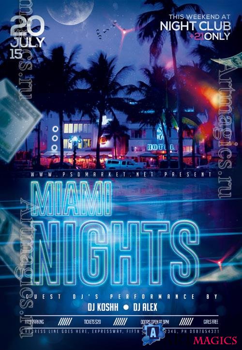 Psd miami nights flyer design