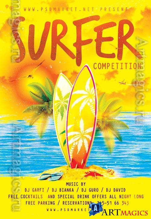 Psd fllyer surfer competition template design