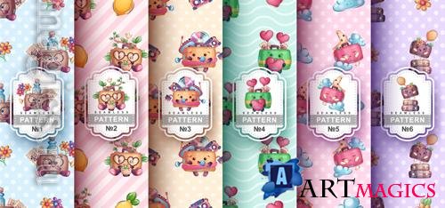 Vector seamless pattern cartoon character adorable suitcase