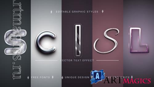 Set 5 realistic metal editable text effects font styles