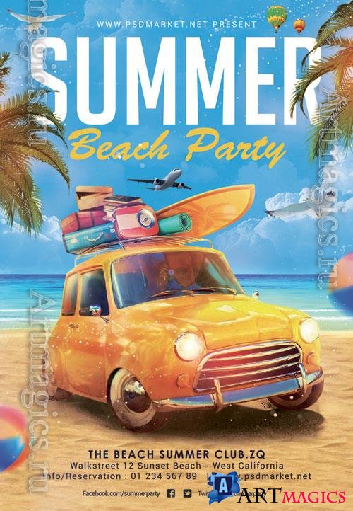 Psd fllyer summer beach party template design