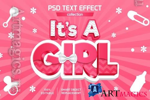 Its a girl baby pink text effect