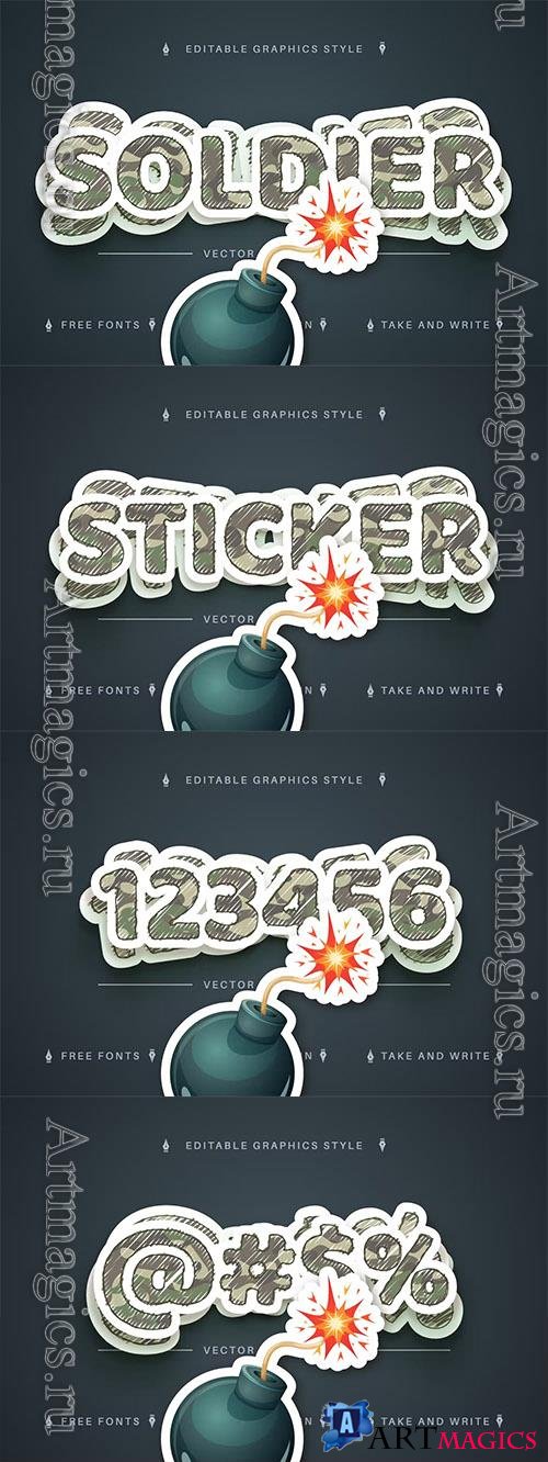 Soldier sticker editable text effect, font style