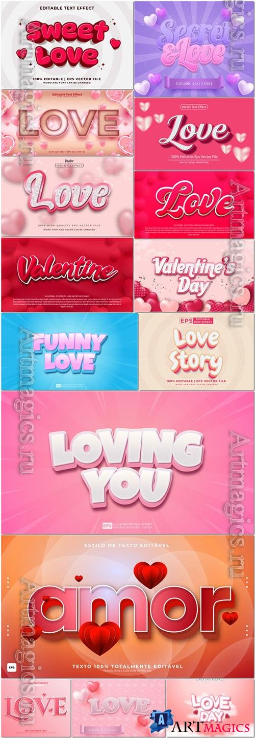 Vector 3d font style effect text happy valentine's day vol 4