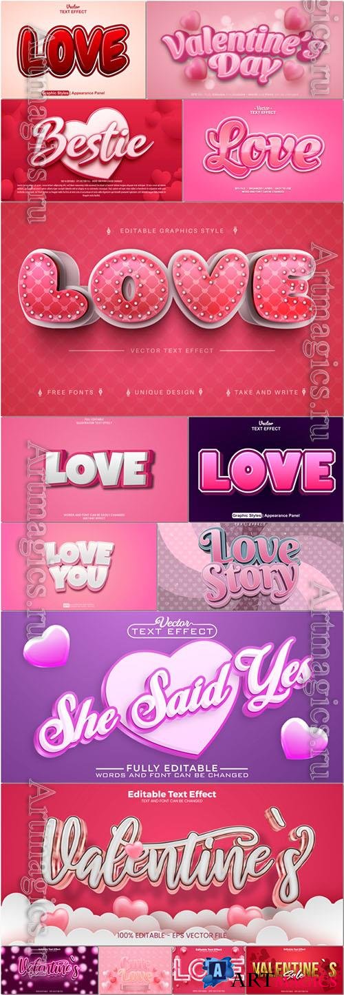 Vector 3d font style effect text happy valentine's day vol 2
