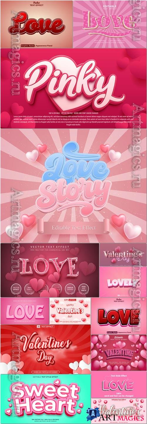 Vector 3d font style effect text happy valentine's day vol 3