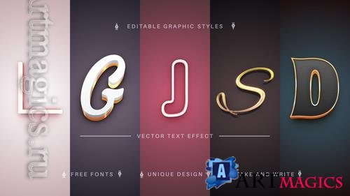 Vector set 5 golden editable text effects font styles