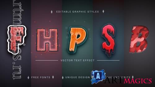 Vector set 5 horror editable text effects font styles