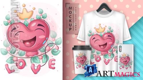 Vector cartoon character adorable heart valentine