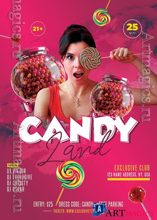 Psd Flyer candyland party design templates