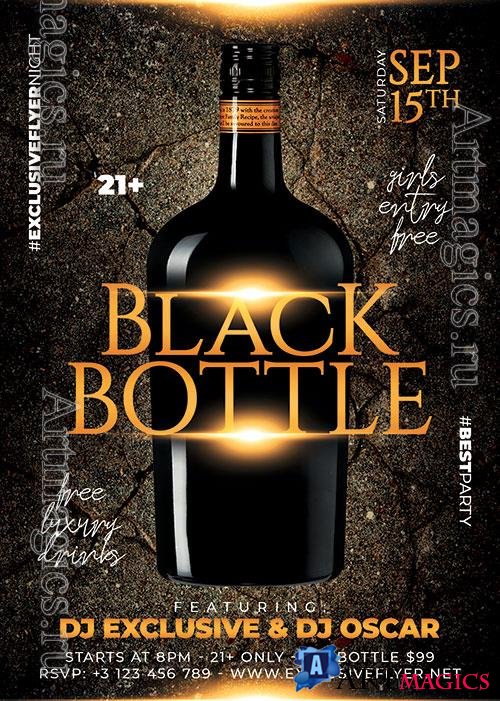 Psd Flyer black bottle party design templates