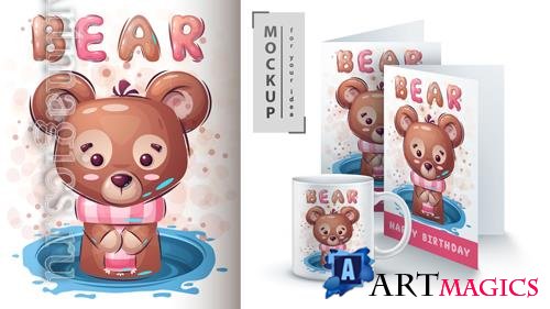 Vector teddy bear poster and merchandising