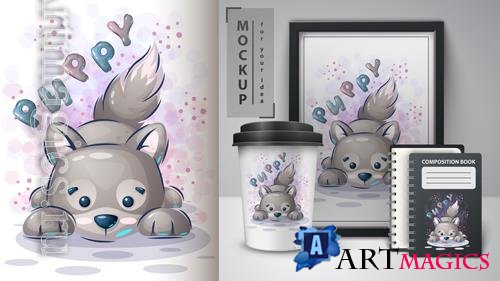 Vector puppy dog poster and merchandising hand draw