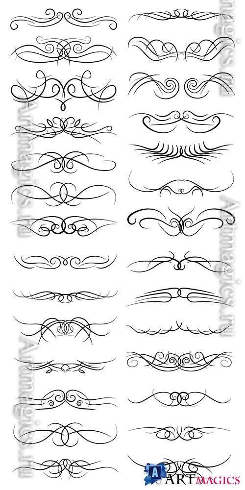 Decorative curls swirls, borders, drawing elements in vector