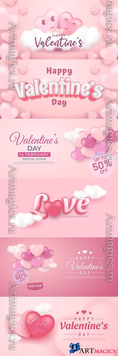 Vector realistic banner valentines day couple vector design with 3d love background