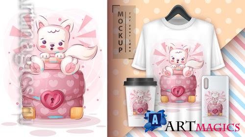Vector cartoon cute character animal cat with diplomat poster and merchandising