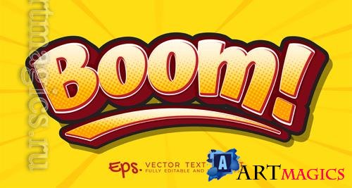 Vector three dimension text boom with editable comic style effect