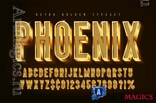 Golden 3d shining font, gold letters and numbers