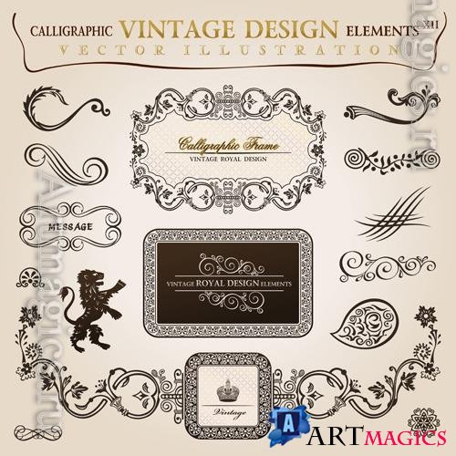 Vector calligraphic elements vintage heraldic framedecor illustration